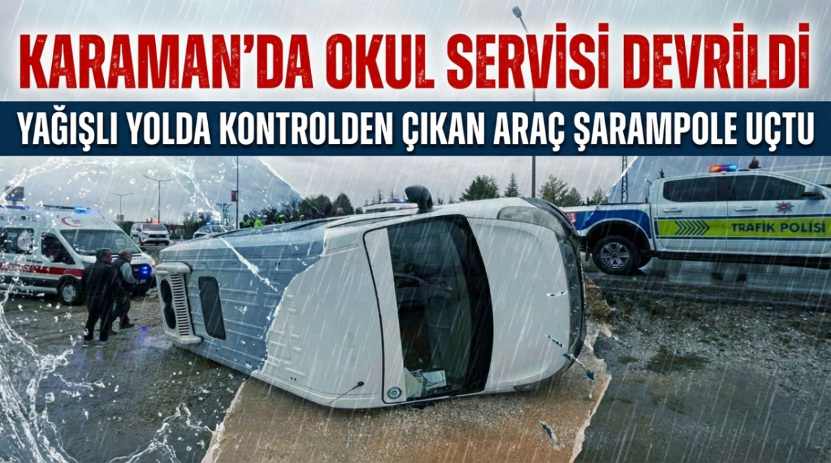Karaman’da Yağışlı Yolda Kontrolden Çıkan Okul Servisi Şarampole Devrildi