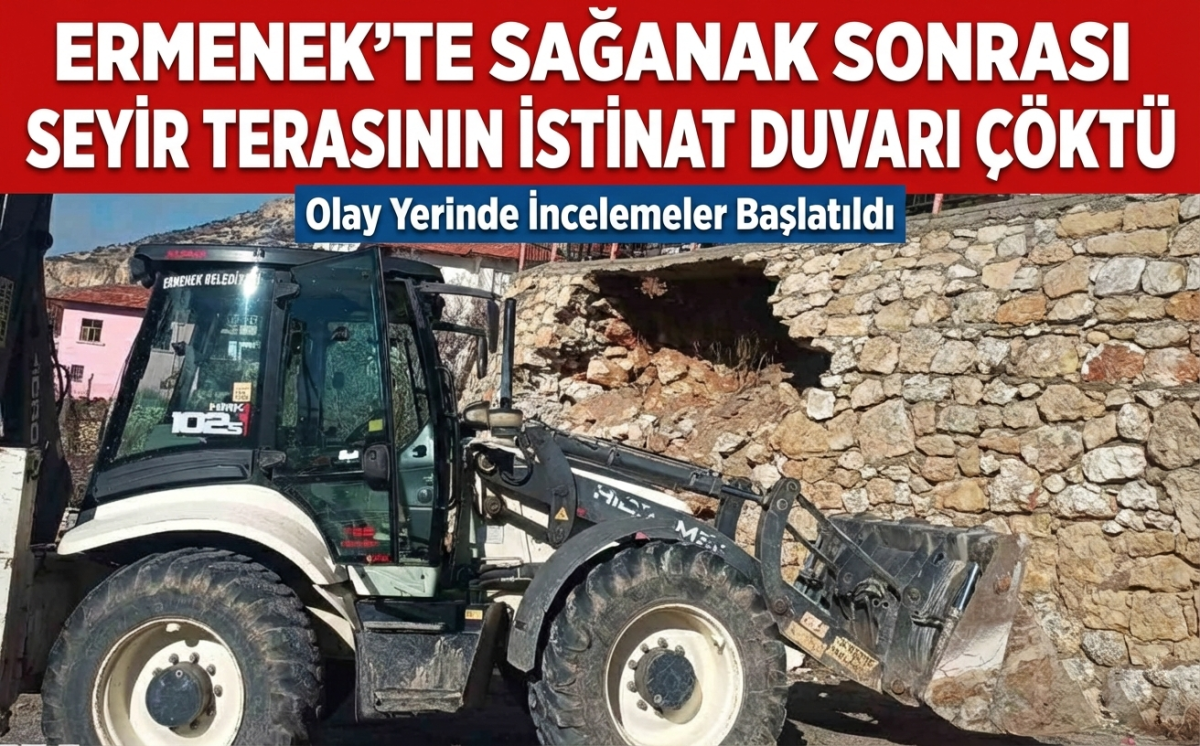 Ermenek’te Sağanak Sonrası Seyir Terasının İstinat Duvarı Çöktü